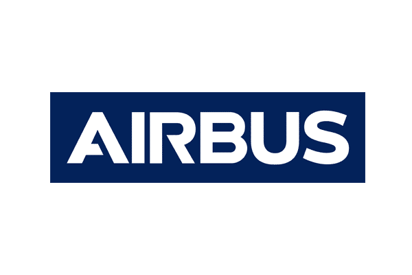 Logo Airbus con lettere maiuscole bianche in grassetto su sfondo blu scuro, a simboleggiare la precisione e l'affidabilità dei raccordi di ingrassaggio di alta qualità.