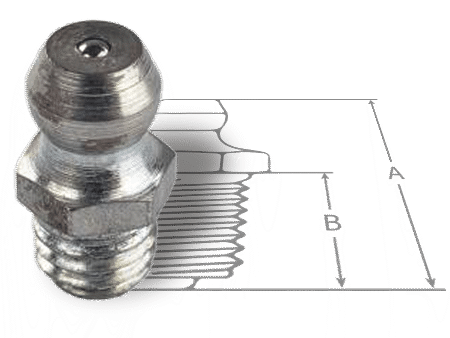 High-Quality Kingfisher Grease Nipple Displayed On A Technical Drawing Highlighting Precise A And B Dimensions For Industrial Fittings.