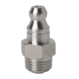 Ingrassatore di alta qualità da 1/8" x 28 BSPT (R1/8") con dado esagonale, filettatura di precisione, punta dell'ugello: ideale per sistemi di lubrificazione industriali.