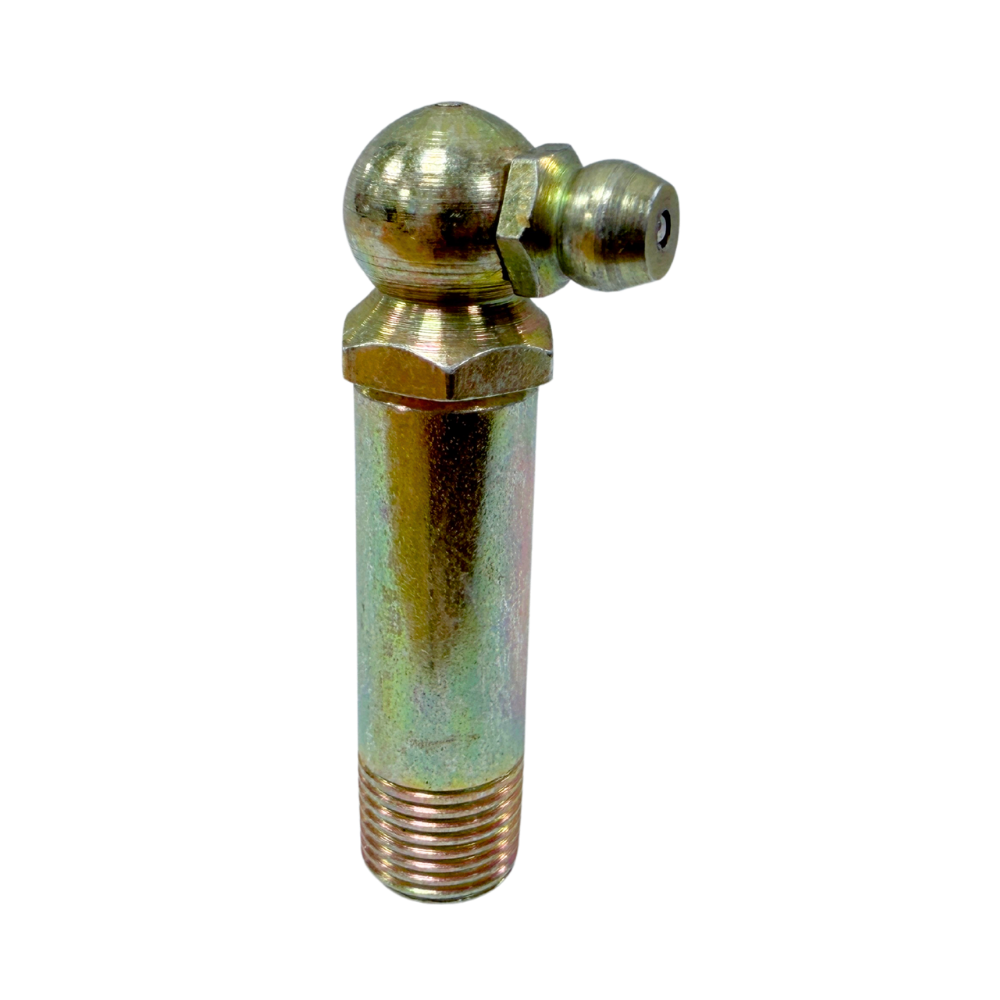1/8'' x 27 PTF 90˚ długa smarowniczka 1,8" 45 Premium 1/8'' X 27 Ptf 90-Degree Long Grease Nipple, Measuring 1.8 Inches, With A Durable Threaded Base, Precision-Engineered Hexagonal Nut, And Robust Rounded Top—Expertly Manufactured For Efficient Lubrication Of Industrial Machinery Components In Demanding Global Applications.