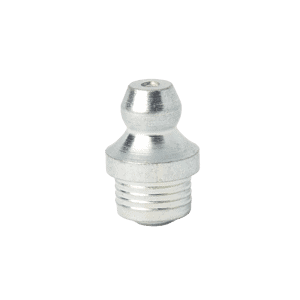 Ingrassatore dritto di alta qualità con attacco da 5/16'', base filettata e parte superiore arrotondata, presentato su sfondo bianco.