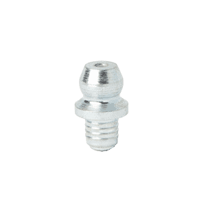 Ingrassatore dritto Premium da 3/16", argento, lavorato con precisione con parte superiore arrotondata e base filettata, su sfondo bianco.