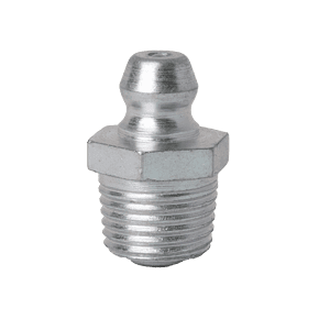 Ingrassatore dritto autoformante di alta qualità da 1/8" x 27 con base esagonale ed estremità filettata, visualizzato su uno sfondo bianco semplice.