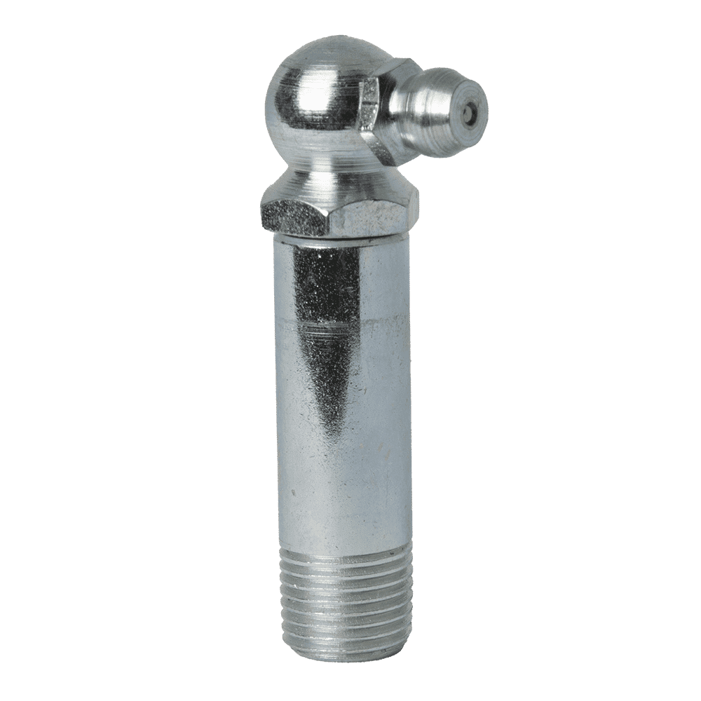 High-Quality 1/8'' X 27 Ptf 90˚ Long Grease Nipple With Threaded Base And Angled Head, Ideal For Industrial Lubrication Systems.