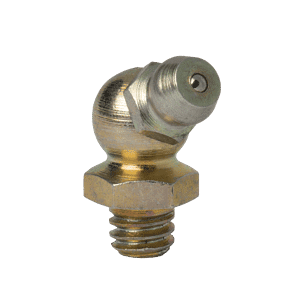 Ingrassatore ad alta precisione da 1/4" x 20 BSW 67,5° con base filettata e ugello angolato, esposto su uno sfondo bianco semplice.
