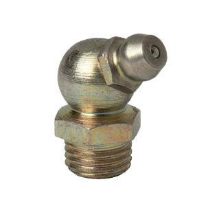 Ingrassatore di alta qualità da 3/8" x 24 UNF 67,5˚ con base filettata e ugello angolato per una lubrificazione precisa, su sfondo bianco.