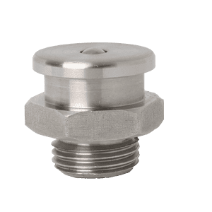 Ingrassatore a testa bombata M16 x 1,5 22 mm DIN3404 di alta qualità in acciaio inossidabile 316, vite esagonale, lucidato, su sfondo bianco.