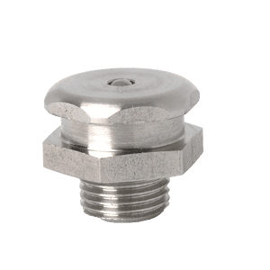 Tappo di sfiato a testa bombata in acciaio inossidabile di alta qualità da 1/8 x 28 BSP (G1/8") con parte superiore bombata ed estremità filettata su sfondo bianco.