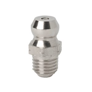 Ingrassatore dritto conico M6 x 0,75 ad alta precisione in acciaio inossidabile 316 con base esagonale ed estremità filettata per lubrificazione industriale.