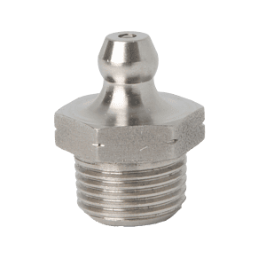 Ingrassatore dritto conico M12 x 1 Premium, acciaio inossidabile 316 (A4), base filettata e parte superiore arrotondata, su sfondo bianco.