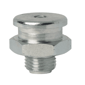 Bullone a testa bombata DIN3404 da 1/4" x 19 BSP (G1/4") di alta qualità, parte superiore piatta e rotonda, base filettata, su fondo bianco; ideale per ingrassatori.