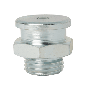 Tappo esagonale M16 x 1,5 22 mm DIN3404 Premium a testa bombata: vite esagonale argentata, filettatura esterna, centro esagonale, superficie liscia. Ideale per ingrassatori.