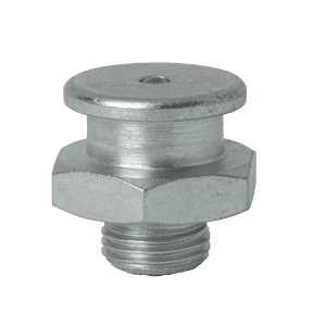 Ingrassatore a testa bombata DIN 3404 da 1/8" x 28 BSP di alta qualità con corpo esagonale e base filettata, su sfondo bianco.
