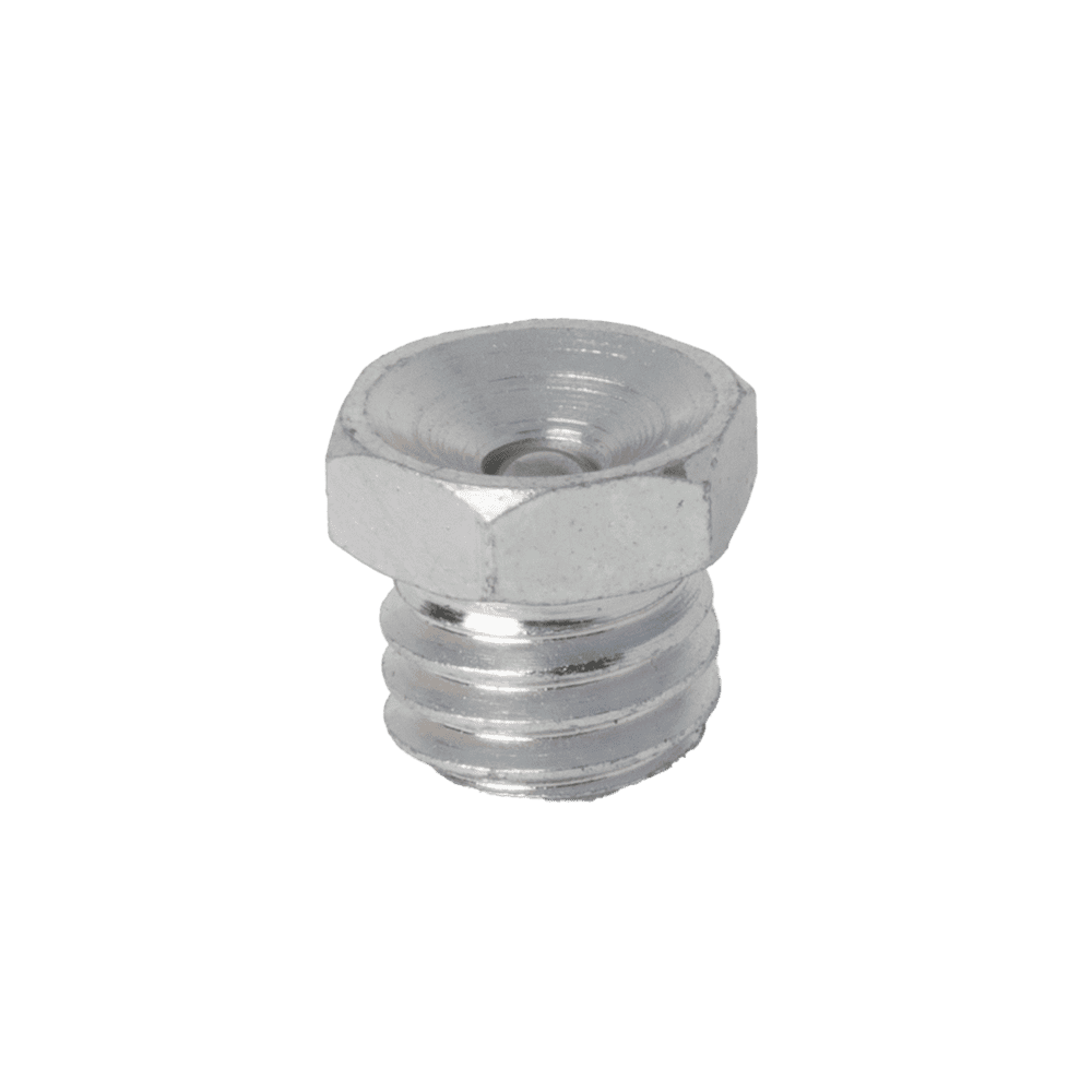 תקע בורג משושה פרימיום M8 X 1.25 מסוג כוס Din 3405, מתכת עמידה עם הברגה בחלק התחתון, מוצג על רקע לבן.