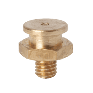 Tappo a vite in ottone con testa bombata M8 x 1,25 16 mm DIN 3404 di alta qualità con base esagonale, filettatura di precisione, su sfondo bianco.