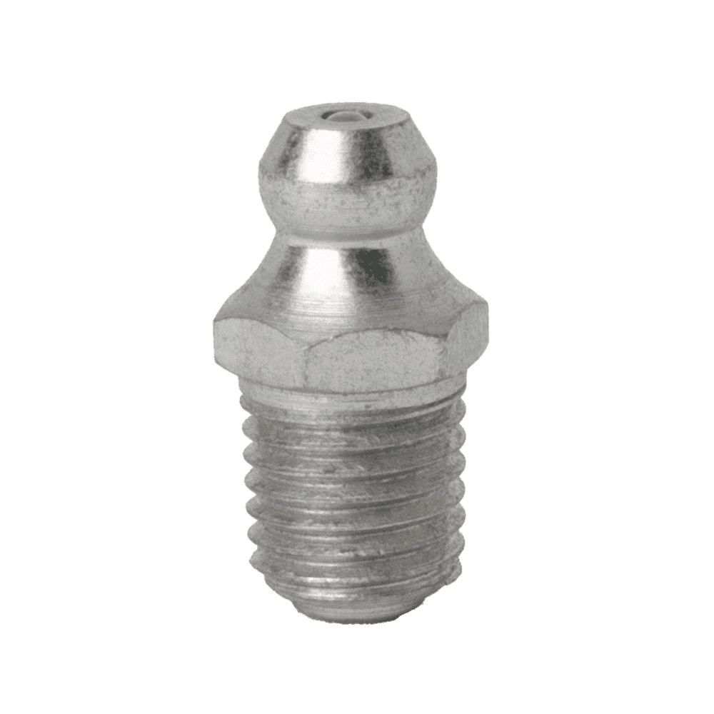 High-Quality M8 X 1 Taper Long Straight Grease Nipple, Threaded Base And Rounded Top, Showcased On A White Background.