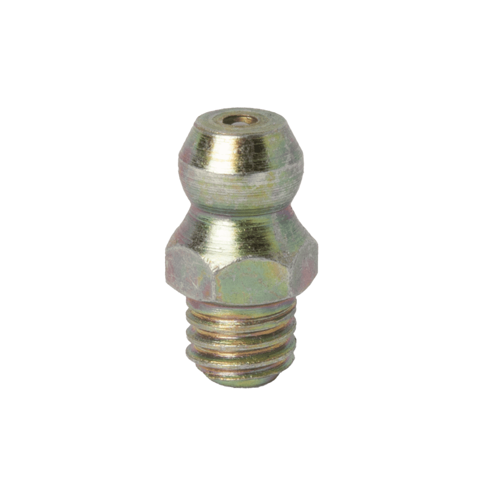 High-Quality M6 X 1 Parallel Straight Grease Nipple With Threaded Base, Rounded Top, On White. Trusted By Global Industries.