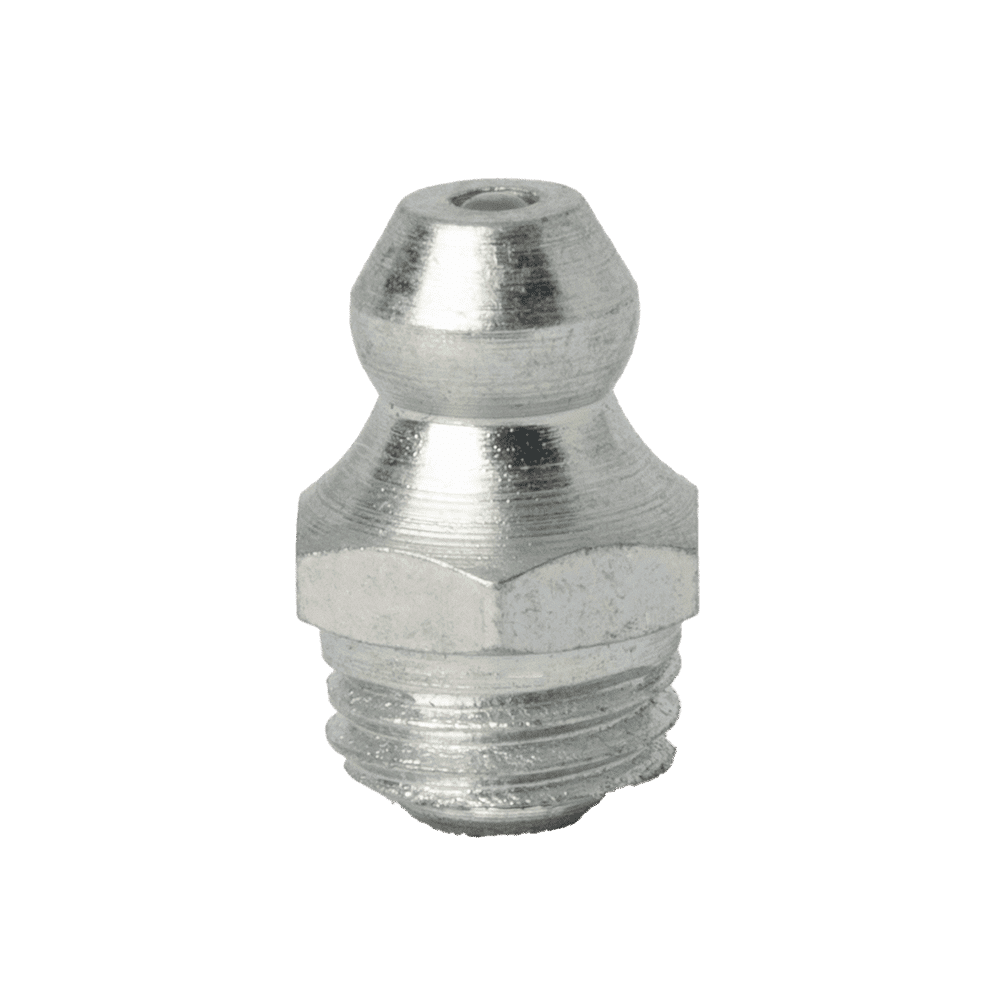 High-Quality M8 X 1 Taper Short Straight Grease Nipple With Hex Base And Threaded End, Ideal For Industrial Lubrication Needs.