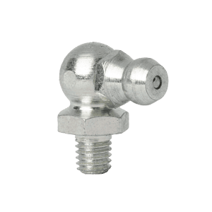 Ingrassatore conico M5 x 0,8 a 90° di alta qualità con base esagonale e filettature, realizzato con precisione per esigenze di lubrificazione industriale.