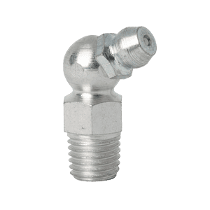 Raccordo Zerk Premium M8 x 1 conico lungo 67,5˚ in argento con base esagonale e filettature, ideale per la lubrificazione precisa di macchinari industriali.