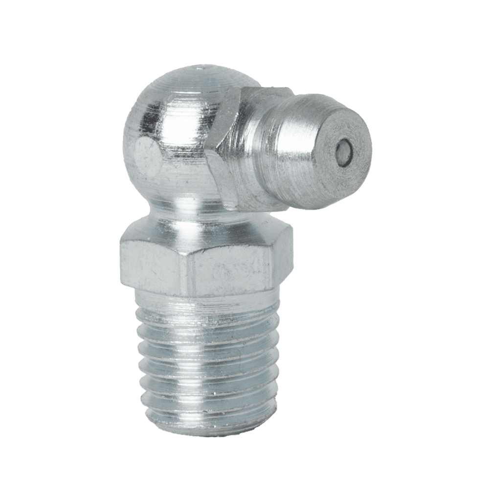 High-Quality M8 X 1 Taper Long 90° Grease Nipple With Threaded Base And Angled Head, Ideal For Industrial Lubrication Systems.