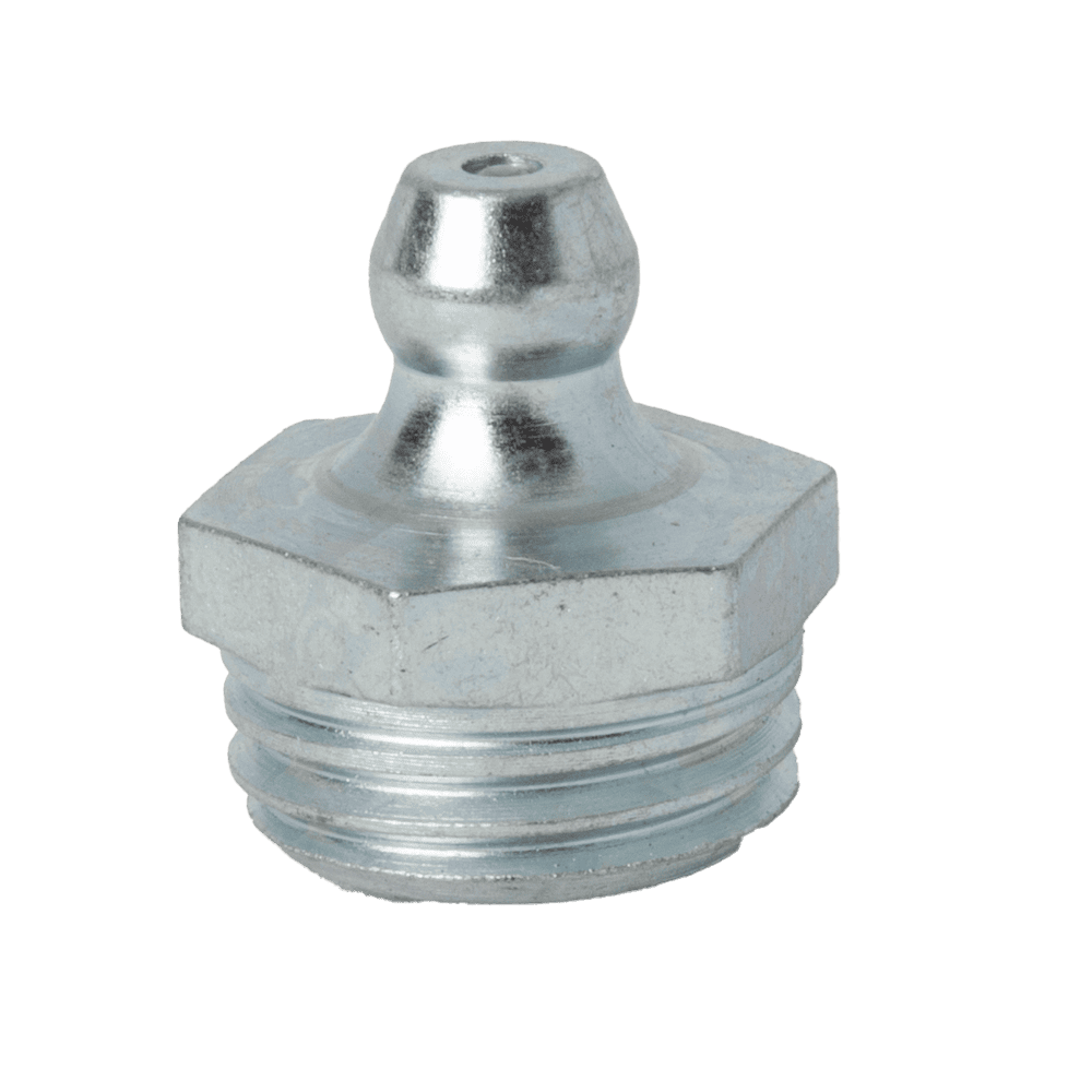 Premium M14 X 1.5 Taper Straight Grease Nipple—Silver, Hex Base, Threaded End—For Precise Machinery Lubrication In Industrial Settings.