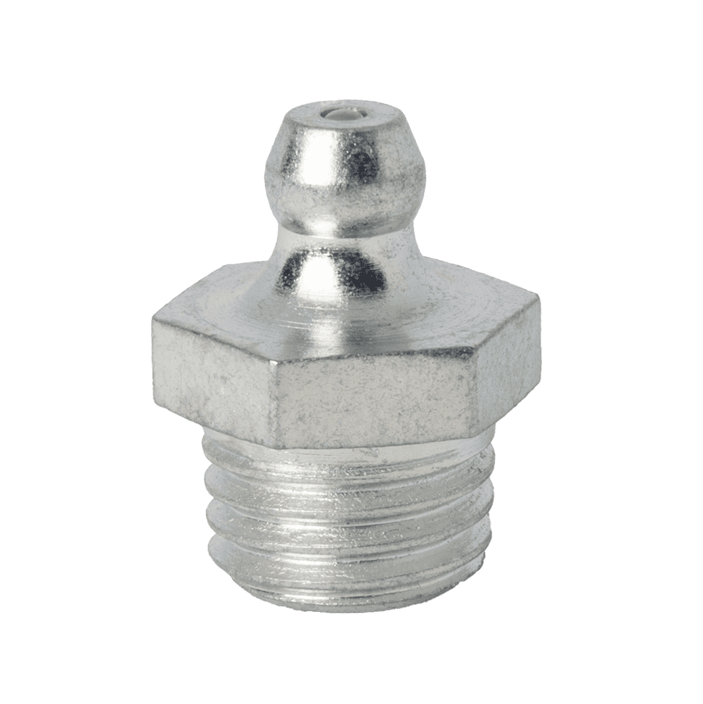 High-Quality M12 X 1.5 Taper Straight Grease Nipple, Precision-Engineered Zerk Nipple, Close-Up On White Background.