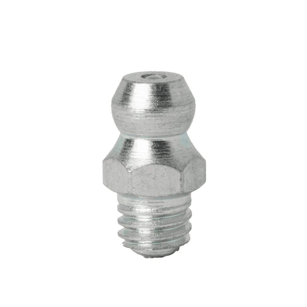 Premium M6 X 1 Parallel Straight Grease Nipple With Hex Base And Threaded End Showcased Upright On A Clear White Background.