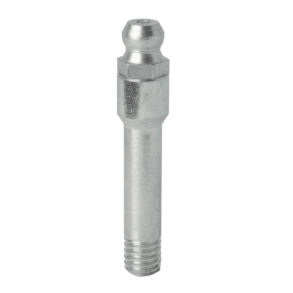 Premium M6 X 1 40Mm Straight Long Grease Nipple With Hex Shoulder, Threaded End, And Rounded Tip Upright On White Background.