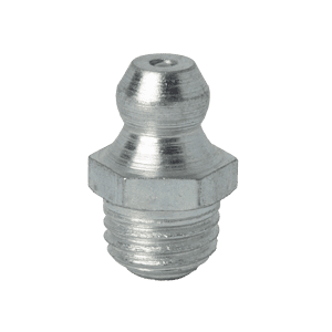 Raccordo per grasso (Zerk) conico dritto M8 x 1 di alta qualità con base filettata, presentato in bianco per applicazioni industriali.