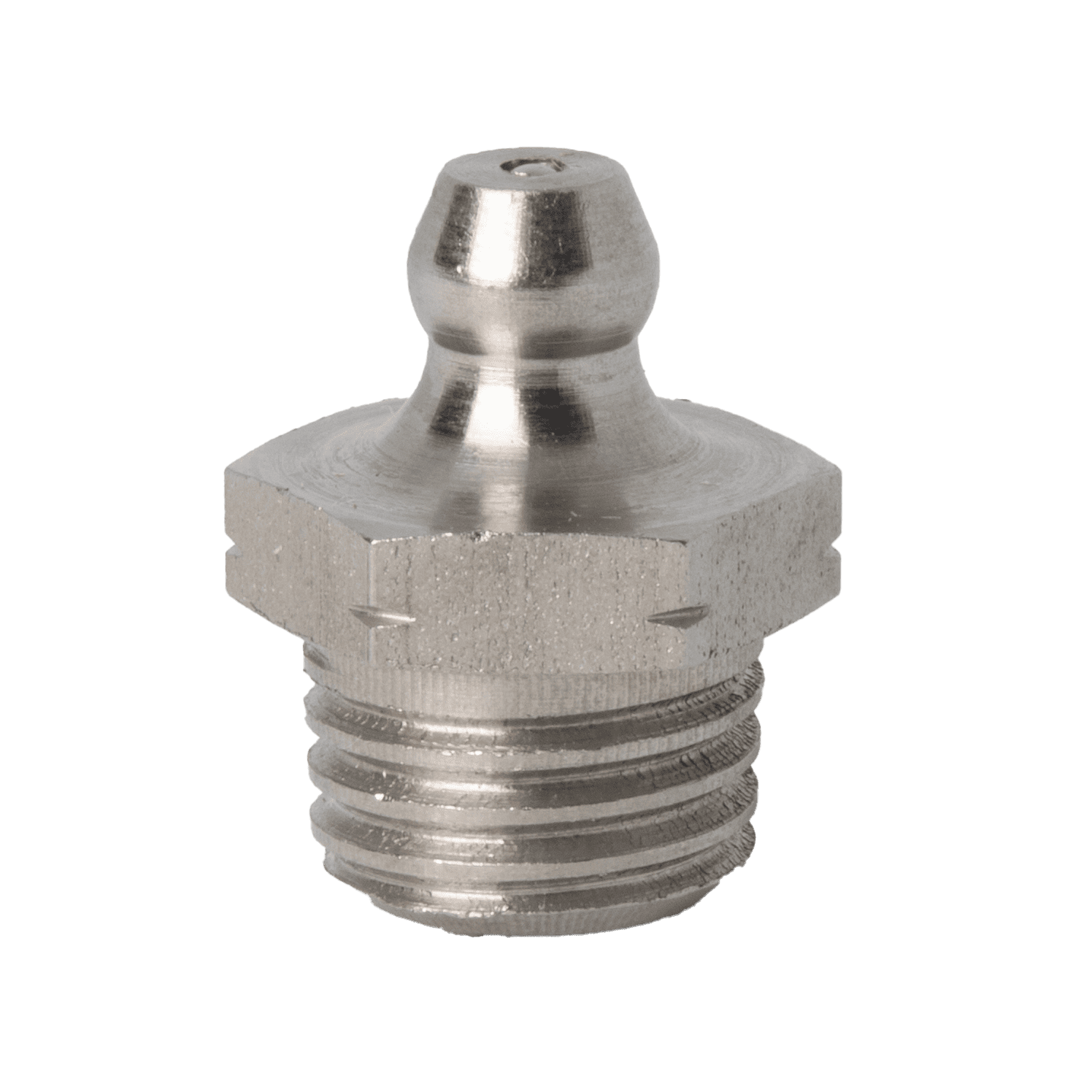 Hochwertiger gerader Kegelschmiernippel M12 x 1,5 aus Edelstahl 303 mit Sechskantsockel und Gewinde, ideal für Industriemaschinen.