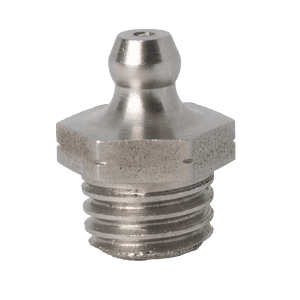 Ingrassatore dritto conico M12 x 1,75 di alta qualità in acciaio inossidabile con base esagonale ed estremità filettata, ideale per le esigenze di lubrificazione industriale.
