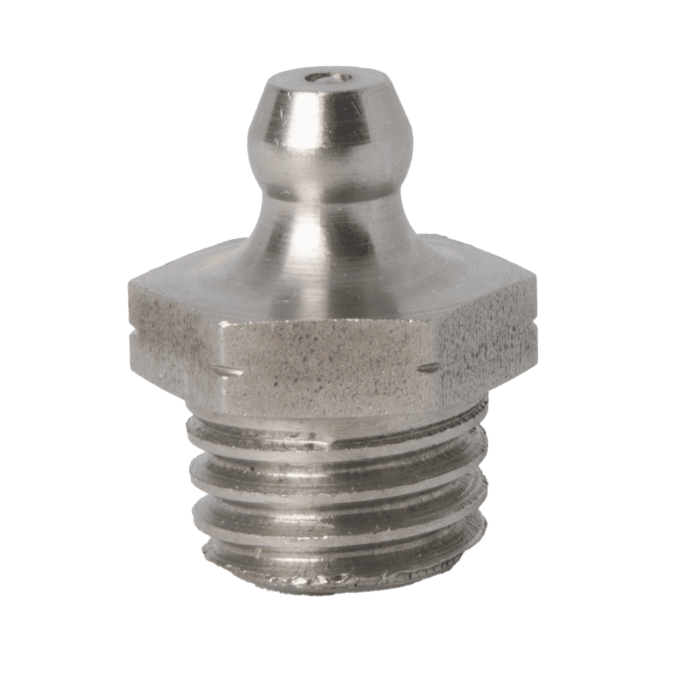 Hochwertiger, gerader M12 x 1,75 konischer Schmiernippel aus Edelstahl mit Sechskantsockel und Gewindeende, ideal für industrielle Schmieranforderungen.