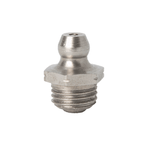 Ingrassatore Zerk Premium da 3/8" x 20 BSF in acciaio inossidabile con base filettata, isolato su bianco per applicazioni industriali.
