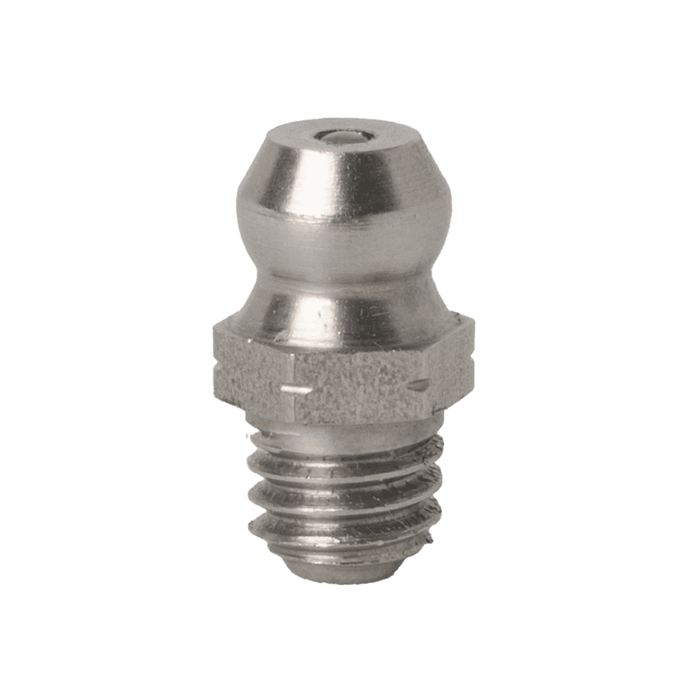 Hochwertiger gerader Kegelschmiernippel M6 x 1 aus Edelstahl 303 (A2), Gewindesockel, auf Weiß – ideal für die industrielle Schmierung.
