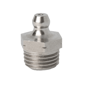Ingrassatore dritto in acciaio inossidabile Premium da 1/4" x 19 BSPT con base esagonale, ideale per applicazioni di lubrificazione industriale.
