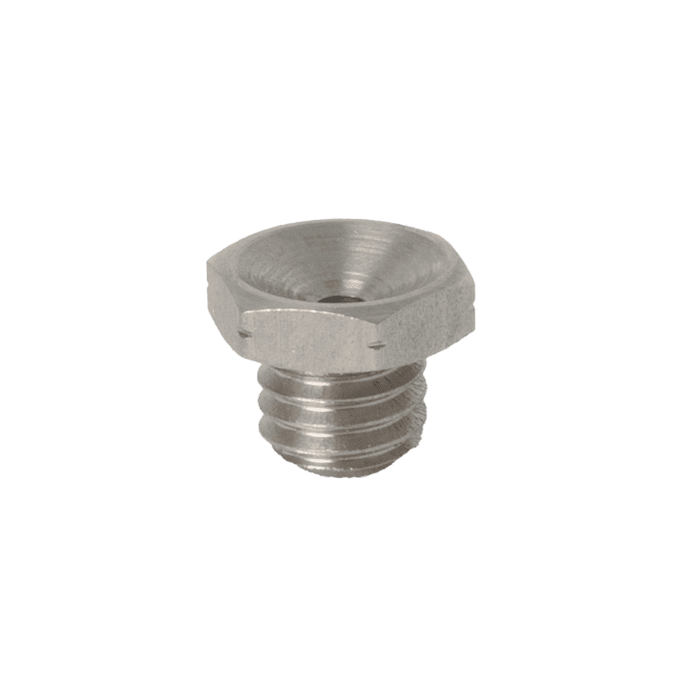 Premium M5 x 0,8 Cup Typ 303 Ss-Stecker mit Sechskantkopf, Gewindekörper und Cup-Ende für Industriearmaturen auf weißem Hintergrund.