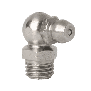 Ingrassatore conico M8 x 1 Premium a 90° in acciaio inossidabile 303, base esagonale, estremità filettata, testa arrotondata per la lubrificazione dei macchinari superiori.