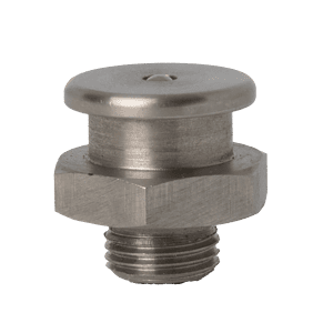 Vite a testa bombata DIN 3404 da 1/8" x 28 BSP (G1/8") di alta qualità da 16 mm in acciaio inossidabile 303 per raccordi di lubrificazione, su sfondo bianco.