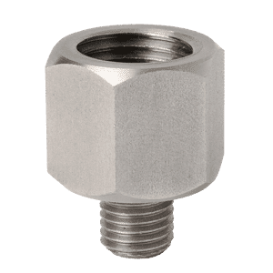 Adattatore in acciaio inossidabile di alta qualità da 1/4" BSP femmina a M8 x 1 maschio, design esagonale, per collegamenti precisi di ingrassatori e raccordi industriali.