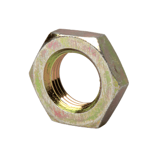 Dado di bloccaggio in acciaio M11 x 1 ad alta precisione con filettatura interna raffigurata su sfondo bianco, ideale per raccordi industriali.