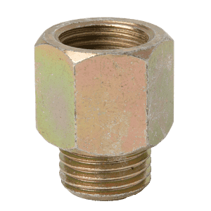 Adattatore di sollevamento filettato in ottone da 1/4" BSP femmina a maschio di alta qualità per raccordi di lubrificazione industriali, mostrato in primo piano su sfondo bianco.