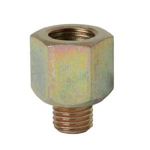 Adattatore di precisione da 1/8" x 28 BSP femmina a M8 x 1 maschio, corpo esagonale, metallo resistente, perfetto per collegamenti di ingrassatori industriali.
