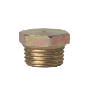 Tappo esagonale autoformante in ottone da 1/8" x 27 di alta qualità, mostrato in bianco: ideale per sigillare le estremità dei tubi nei sistemi di ingrassatori industriali.