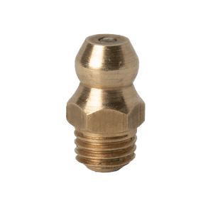 Ingrassatore dritto in ottone SAE-LT da 1/4" x 28 di alta qualità con base esagonale ed estremità filettata, ideale per esigenze di lubrificazione industriale.