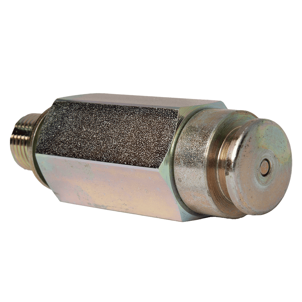 Silenziatore a testa bombata Premium da 22 mm, filettatura M16x1,5, corpo esagonale in acciaio; riduce il rumore pneumatico, ideale per raccordi industriali.