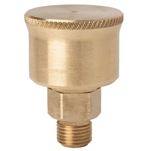 Tazza per grasso in ottone n. 2 di alta qualità, filettatura BSP da 1/8", tappo zigrinato, connettore maschio, raccordo industriale di alta qualità su sfondo bianco.