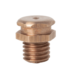 Tappo di sfiato a testa bombata M12 x 1,75 in bronzo fosforoso di alta qualità, filettatura da 10 mm, testa esagonale, scanalato, su fondo bianco: ideale per raccordi industriali.