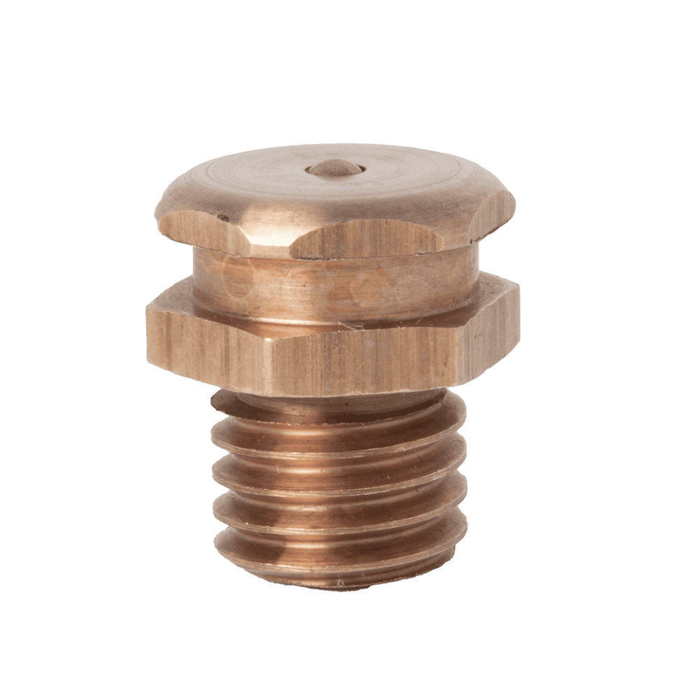 Hochwertiger Entlüftungsstopfen aus Phosphorbronze M12 x 1,75 mit Halbrundkopf, 10 mm Gewinde, Sechskantkopf, Schlitz, auf Weiß – ideal für Industriearmaturen.