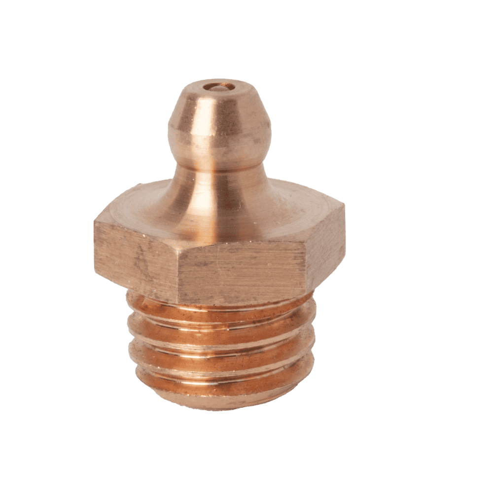 Hochwertiger gerader Kegelschmiernippel M12 x 1,75, Phosphorbronze, Sechskantsockel, Gewindeboden – ideal für globale Industriemaschinen.